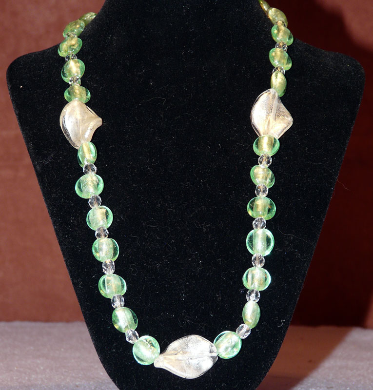 Green and White Glass Necklace